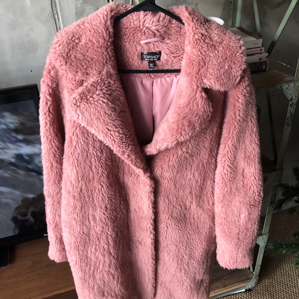 Topshop pink teddy coat